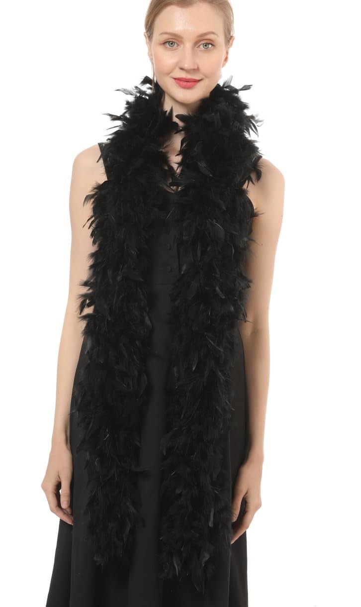 Flydreamfeathers 80 Gram, 2 yards Long Turkey Chandelle Feather Boa 10 Color, Great for Party, Wedding, Halloween Costume, Christmas Tree Decoration (Black) - Image 2
